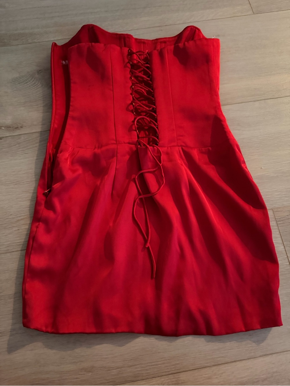 OhPolly Strapless Red Lace-Up Strapless Mini dress